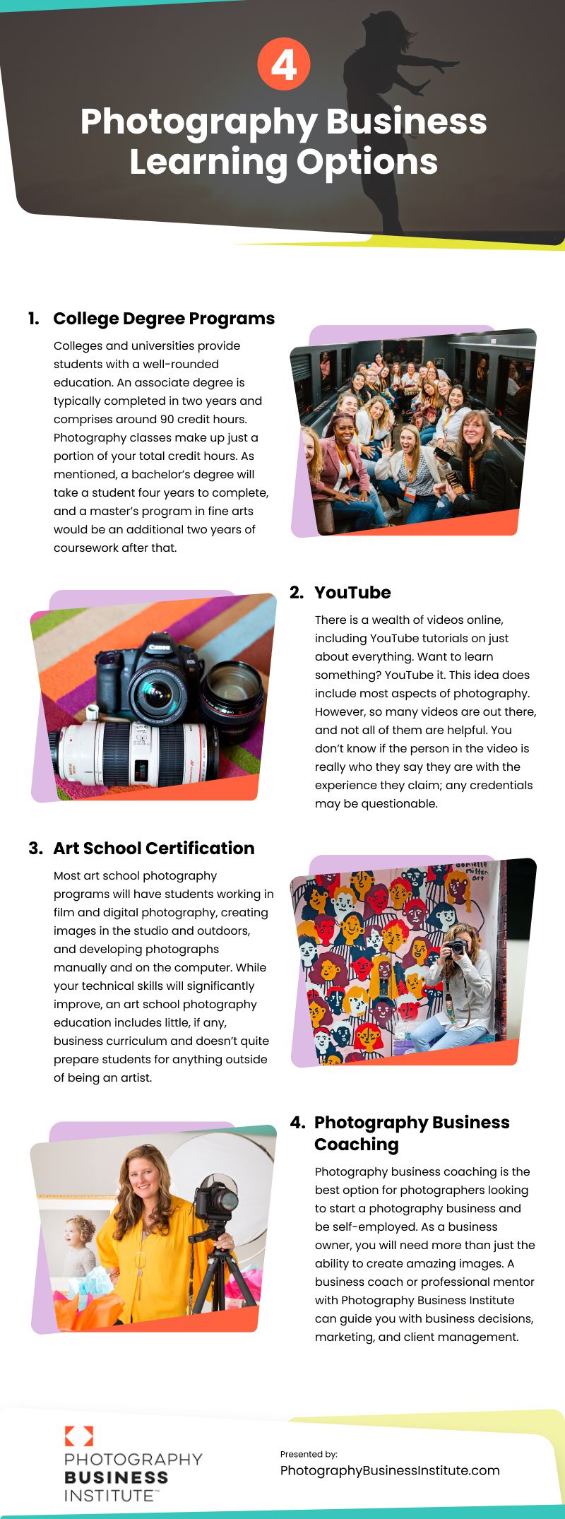 4 Photography Business Learning Options Infographic